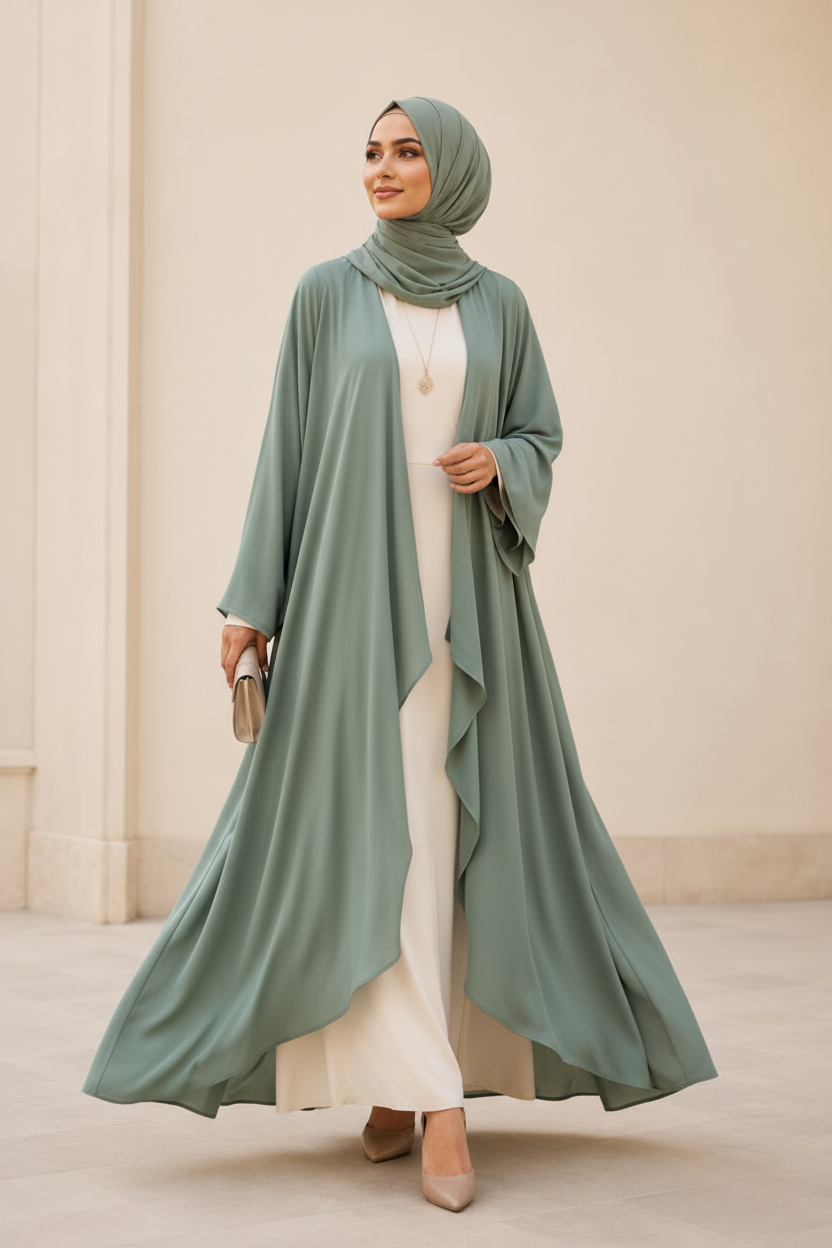 Abaya Élégance Fluide - Sage Green